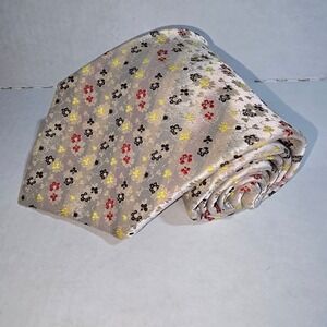 VINTAGE Via Veneto Cream‎ with black/red/yellow flowers Polyester Men's Tie